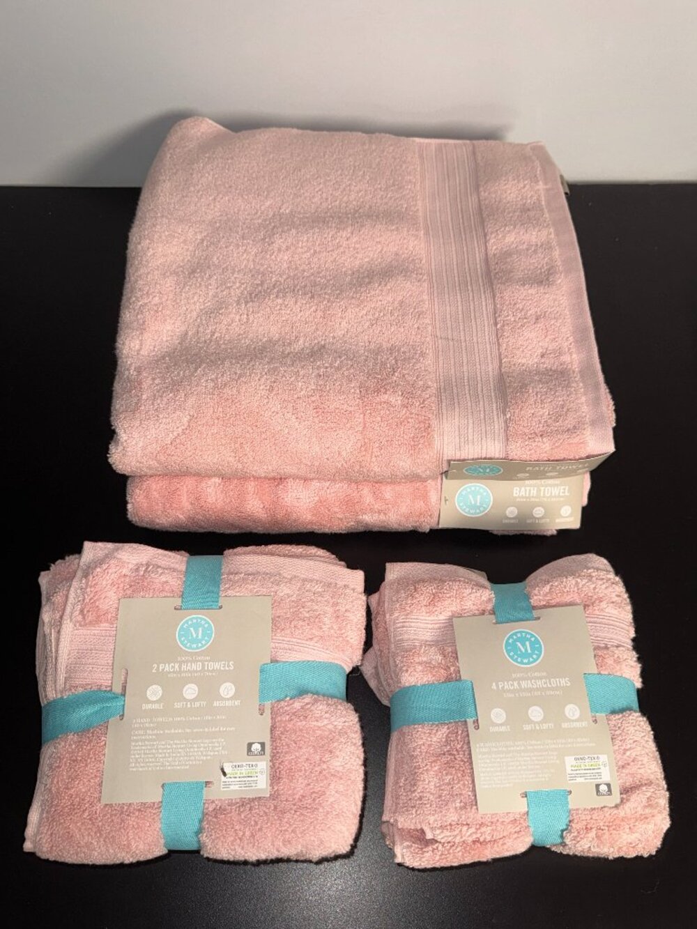 8 Pc 100% Cotton Martha Stewart Pink Bath Towel Set 2 Bath 2 Hand 4 Washcloths